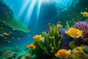 underwater scene with fish and coral reef. AI-Generated photo