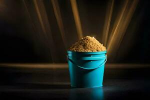 a bucket of sand on a dark background. AI-Generated photo