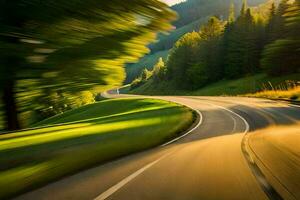 un borroso imagen de un devanado la carretera en el montañas. generado por ai foto