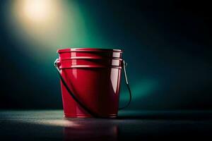 a red bucket on a dark surface. AI-Generated photo