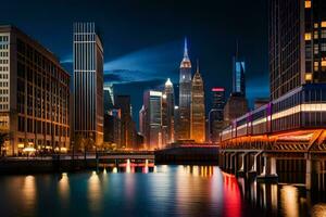 wall art - photograph - chicago skyline at night by jonathan krause. AI-Generated photo