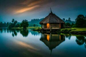 el casa en el lago. generado por ai foto