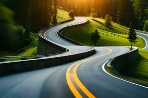 un devanado la carretera con el Dom ajuste detrás él. generado por ai foto