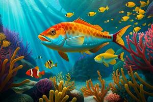 fish in the ocean with coral reefs and fish. AI-Generated photo