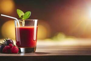 a glass of juice with berries and mint. AI-Generated photo