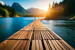 a wooden dock stretching out into the water. AI-Generated photo