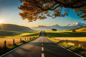 el la carretera a el montañas. generado por ai foto