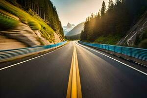 un autopista con un montaña en el antecedentes. generado por ai foto