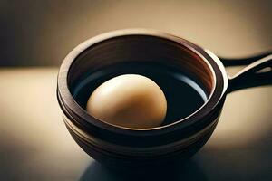 un huevo en un de madera bol. generado por ai foto