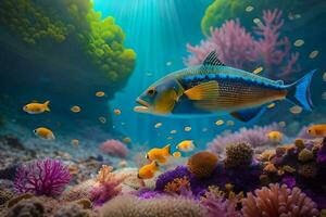 foto fondo de pantalla pez, coral, el océano, coral arrecife, pez, coral arrecife, pez,. generado por ai