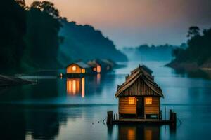 photo wallpaper the sky, water, house, houseboat, the river, the water, the. AI-Generated