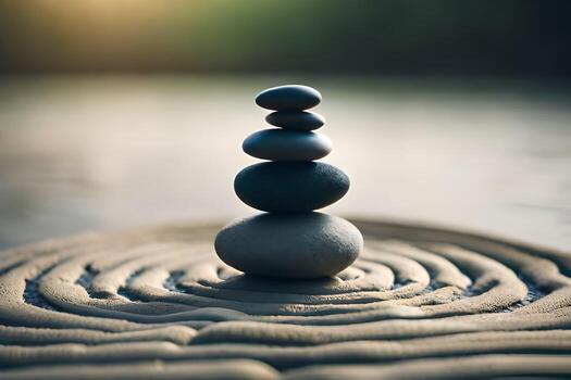 a stack of stones on top of a circular pattern. AI-Generated photo