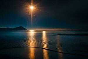 el Luna brilla brillantemente terminado el océano. generado por ai foto