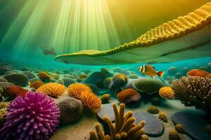 an underwater scene with coral and fish. AI-Generated photo