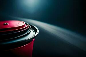 a red and black canister with a light shining on it. AI-Generated photo