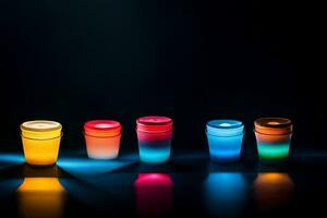 a row of colorful cups with different colors. AI-Generated photo