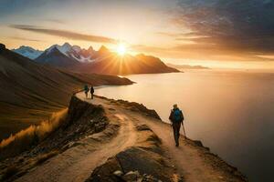 el Dom sube terminado el montañas en Islandia. generado por ai foto