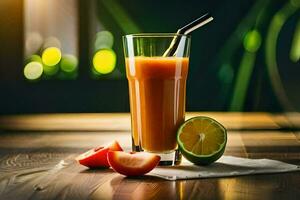 a glass of orange juice with a lime slice. AI-Generated photo