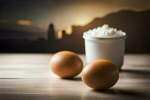 eggs and rice in a cup. AI-Generated photo