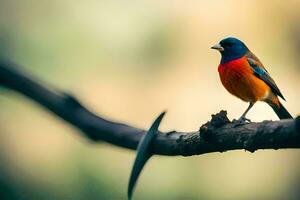 a colorful bird sits on a branch. AI-Generated photo