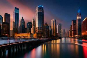 el chicago horizonte a noche. generado por ai foto