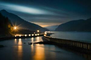 a long exposure photo of a bridge over a river. AI-Generated