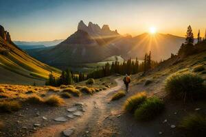 the sun rises over the mountains in the background. AI-Generated photo