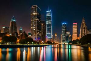 the chicago skyline at night. AI-Generated photo