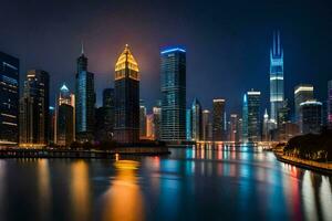 the city skyline at night in shanghai. AI-Generated photo