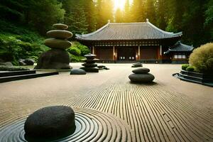 un japonés jardín con rocas y agua. generado por ai foto