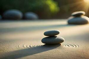 zen piedras en el arena. generado por ai foto