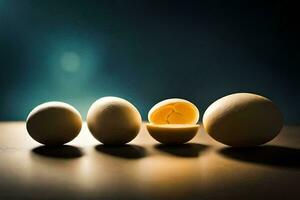 five eggs are arranged in a row. AI-Generated photo