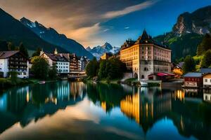 el hermosa pueblo de Altenburg en el suizo Alpes. generado por ai foto