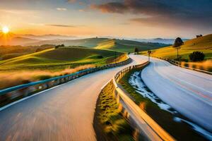 a winding road in the countryside at sunset. AI-Generated photo