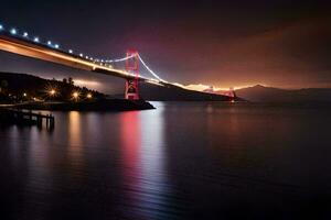 el dorado portón puente a noche. generado por ai foto