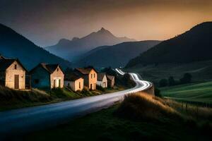 foto fondo de pantalla el cielo, camino, montañas, camino, el camino, el camino, el la carretera. generado por ai