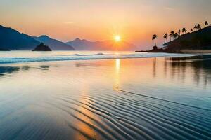 puesta de sol en el playa, Venezuela, persona, persona, persona, persona, persona. generado por ai foto