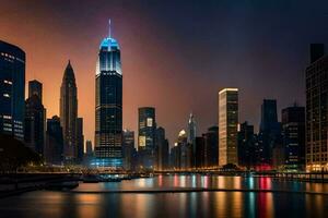 the chicago skyline at night. AI-Generated photo
