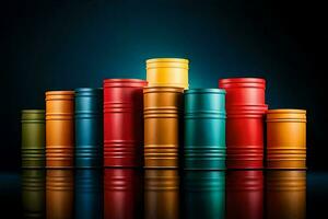 colorful oil barrels on a dark background. AI-Generated photo