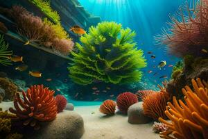an underwater scene with coral and fish. AI-Generated photo