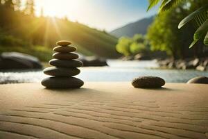 zen piedras en el playa. generado por ai foto