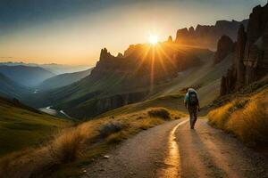 el la carretera a el dolomitas. generado por ai foto