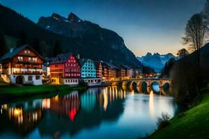 el hermosa pueblo de Altenburg a oscuridad. generado por ai foto