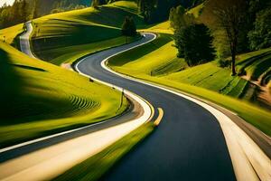 un devanado la carretera en el montañas. generado por ai foto