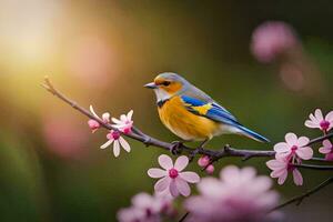 photo wallpaper the sun, bird, flowers, spring, the sun, bird, spring, the. AI-Generated