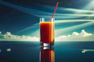 a glass of orange juice with a red straw. AI-Generated photo