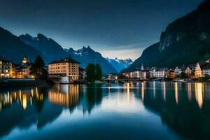 the town of lauterbrunnen in switzerland at dusk. AI-Generated photo