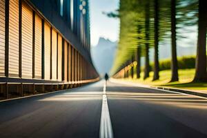 a person walking down a road with trees in the background. AI-Generated photo