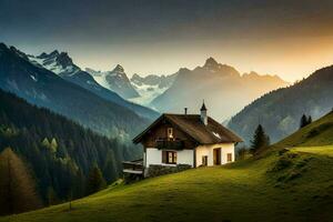 the house in the mountains. AI-Generated photo