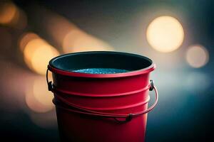 a red bucket with a black lid sitting on a table. AI-Generated photo